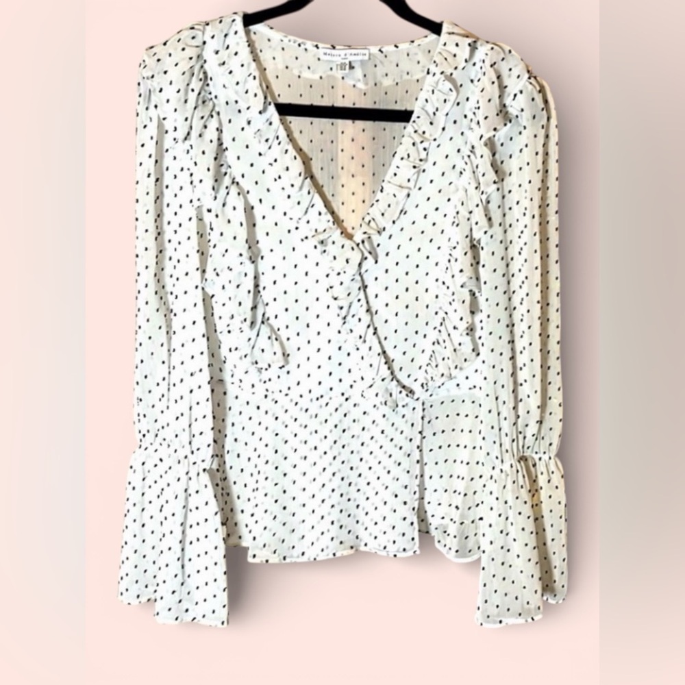 White Polka Dot Ruffle Blouse - Picture 3 of 10